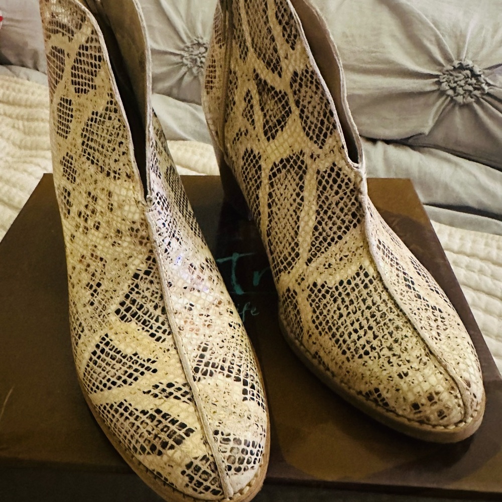 Diba True Beige Snake Print Ankle Booties